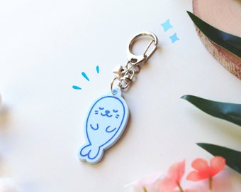 Seal Keychain with a little dangle heart–  Kawaii Ocean Acrylic Animal Charm