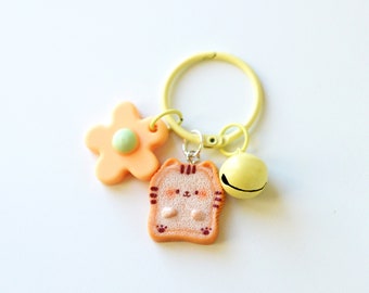 French toast kitty charm keychain-Cute keychains clasps- Kawaii acessories- cat keychains and charms-Cute food-Kawaii cat charm-Gift for her