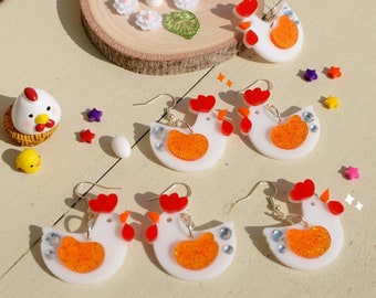 Orecchini A Forma Di Gallo In Acrilico Colorato - Divertenti Pendenti Per Amanti Del Pollo - Regalo Natale - 3