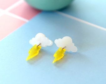 Cloud Stud Earrings – Acrylic Thunder, Kawaii Stainless Steel