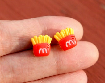 French fries tiny earrings studs- Mcdonalds statement earrings- small quirky fun earrings studs- kawaii food gift- Christmas gift for her