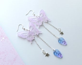Acryl Schmetterlinge Ohrringe - Lila Swiftie Schmuck, Sterling Stahl Haken