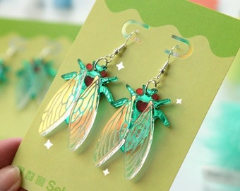 Cicada Earrings- St Patricks day jewelry-Bug-Cicadas-Cicada jewelry-cute Shamrock earrings handmade-earrings dangle-insect jewelry earrings