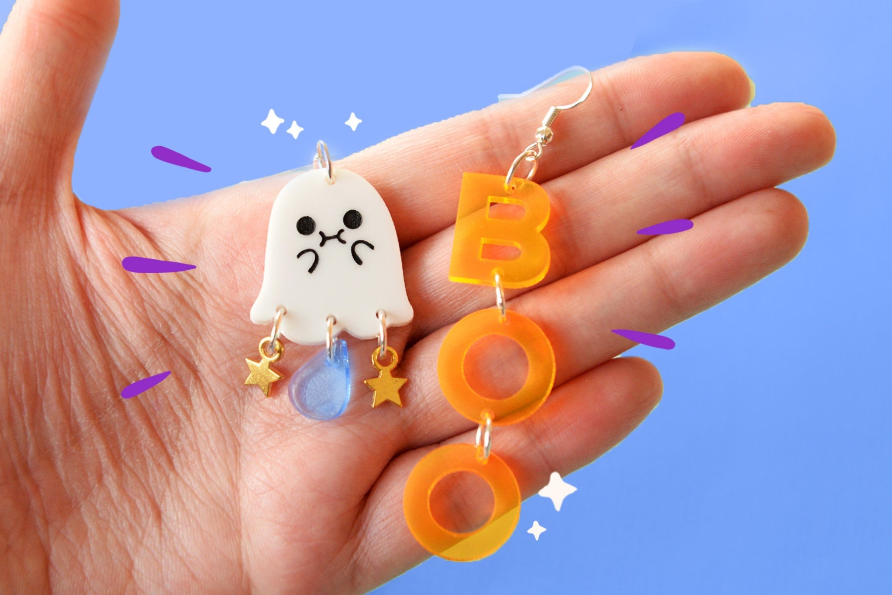 Orecchini A Forma Di Fantasma Per Halloween In Acrilico - 3 Design Spettrali Con Ganci Argento