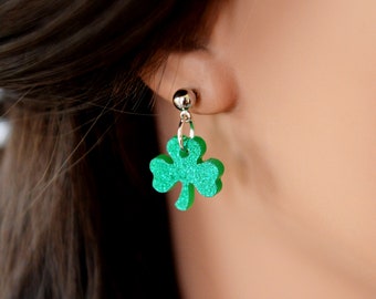 Shamrock earrings- St patrick's day earrings- Clover earrings-irish luck earrings-Easter Shamrock decor-Shamrock jewelry-gift for her