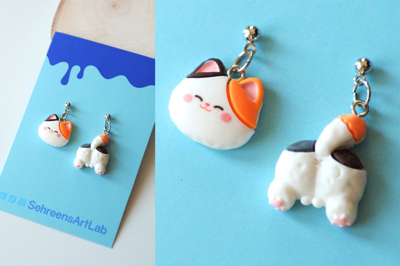 Calico Cat Front and Back Dangle Earrings – 3D Printed, Surgical Steel ...