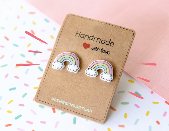 Rainbow earrings- Pride Earrings- Cute earring for kids- Pride art- Rainbow Art- Earrings Handmade- Pastel Jewelry- Pastel earrings- Kawaii