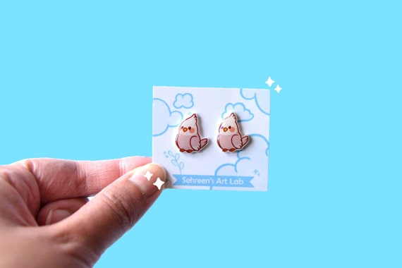 Cute bird cockatoo studs- cute parrot bird tiny studs-Small earrings for bird owners- Bird gift- Bird mom gift- Parrot and bird jewelry