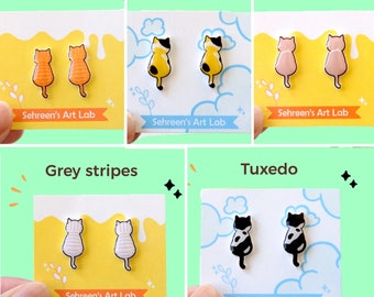 Kawaii Cat Stud Earrings – Handmade Acrylic, Surgical Steel