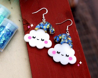 Always sleepy earrings- Cute sleepy cloud earrings-cute earrings - kawaii earrings- kawaii jewelry- acrylic earrings -cute art-Gift for her