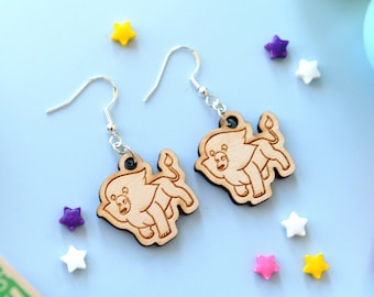 Lion Wood Engraved Earrings – Sterling Steel Hooks