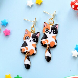 Calico Cat Dangle Earrings – Enamel Cat Mom Jewelry - Etsy