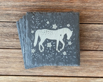 Western Horse Slate Coaster Set