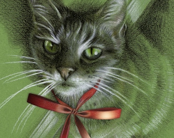 Cat on Green Holiday Card