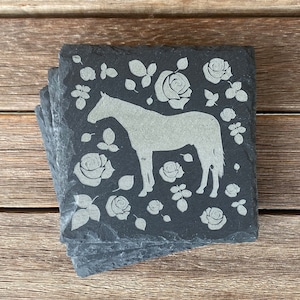 Thoroughbred and Roses Slate Coaster