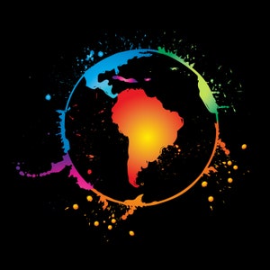 aquarel Zuid-Amerika png, universeel ontwerp, aquarel wereldbolontwerp, creatieve wereldkaart kunst aan de muur, verfspatten wereldkaart digitaal bestand