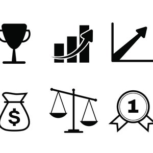 clipart financiero, ícono de negocios, íconos bancarios, bolsa de dólares, clipart a escala, insignia de 1er lugar svg, copa de campeón eps, gráfico de crecimiento, gráfico de barras