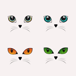 kattengezichtsvector, schattige kat, kattenogen, anime-ogen, kleurrijke kattenogenillustraties, kattenclipart, dierenoogvector