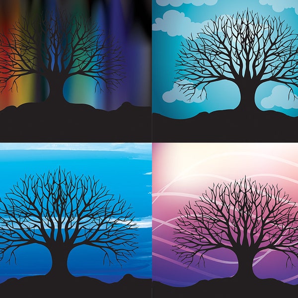 dry tree wall art eps, dead tree vector, Tree without leaves vector, Tree silhouette, oak tree clipart, leafless tree colorful wall art svg