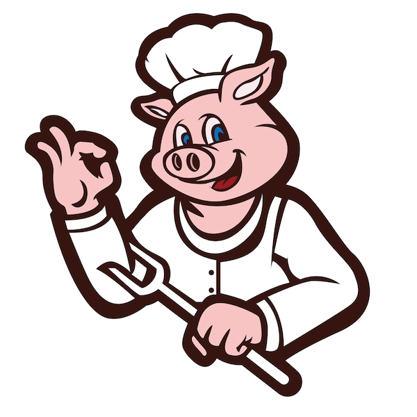 pig chef svg, pig logo, pig cartoon character eps, pig png, chef icon, pork restaurant image logo, pig clipart