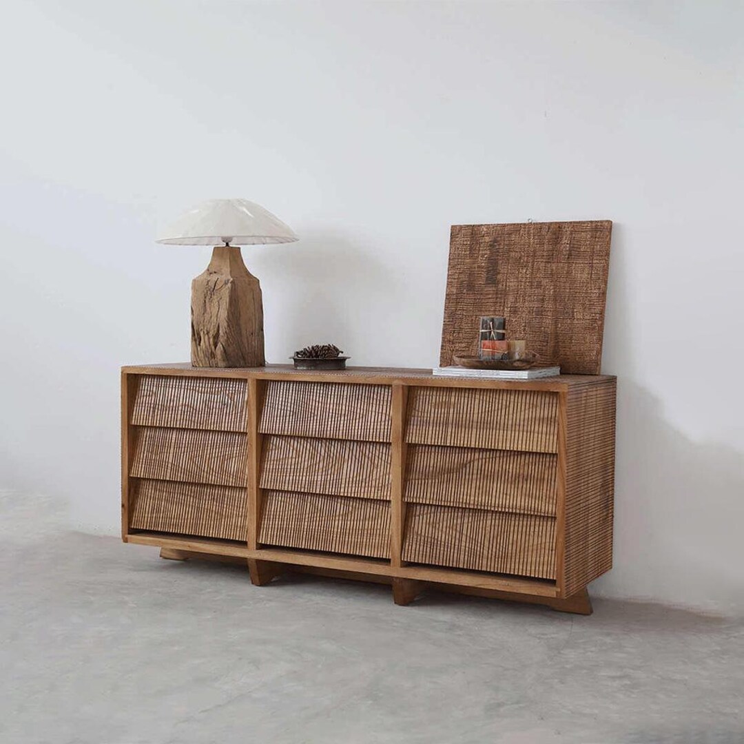 Handcrafted Wabi-sabi Drawers Solid Wood Cabinet, Japandi Sideboard ...