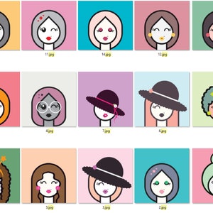 Mädchen Ikone, 100 Mädchen Vektor-Design-Sammlung, Frauen Clipart-Set, Frauen Gesicht jpg, Dame Gesicht Clipart, Sexy Frau Ikone, Mädchen Gesicht jpg