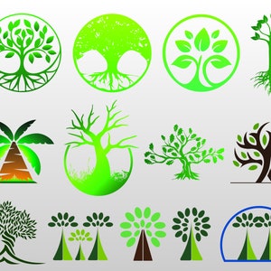 Diseño vectorial de árbol, logotipo de árbol, clipart de árbol, diseño creativo de árbol svg, silueta de roble, eps de árbol de coco, archivo de corte de árbol, sombra de árbol