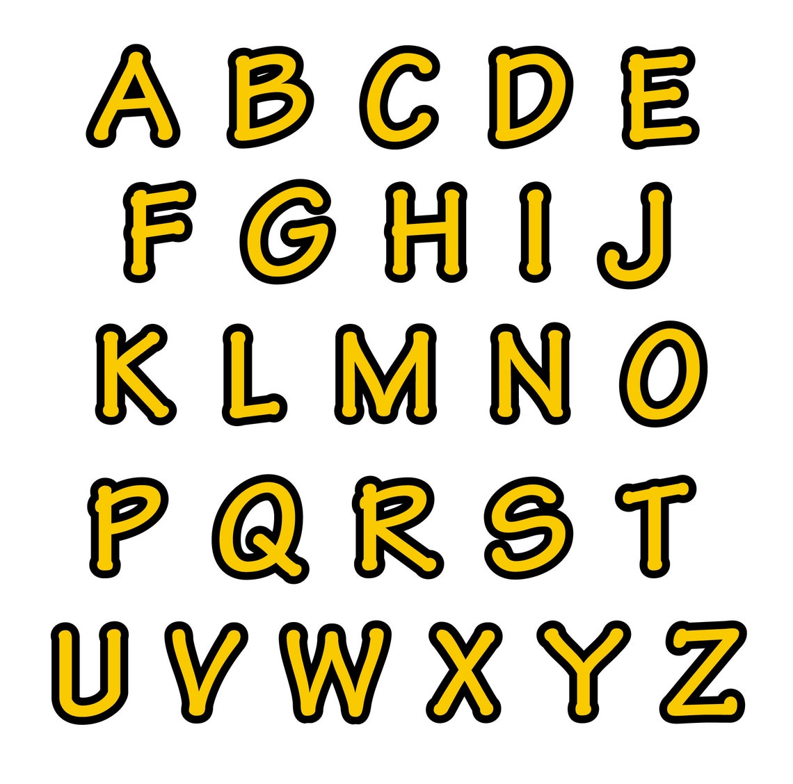 Yellow Color Vector Alphabet, Block Font SVG, Alphabet Letter Characters, Digital Download Dxf ...