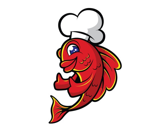 Fish Food Svg, Fish Logo, Fish Chef Clipart, Fish Creative Design