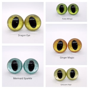 15mm/18mm/21 mm cat safety eyes - 5 pairs - hand-painted eyes - Reptile or dragon eyes - metallic colours - Sparkle Safety Eyes