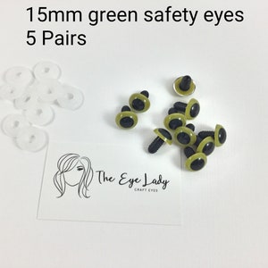 15 mm green safety eyes - 5 pairs  - Amigurumi safety eyes - plastic animal eyes - supplies - craft eyes - doll eyes - soft toy eyes