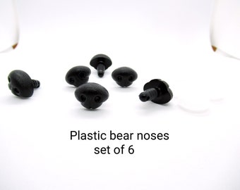 15mm black bear animal nose - 6 pieces - Amigurumi plastic safety nose - toy nose - crochet toy supply - animal noses - bear nose