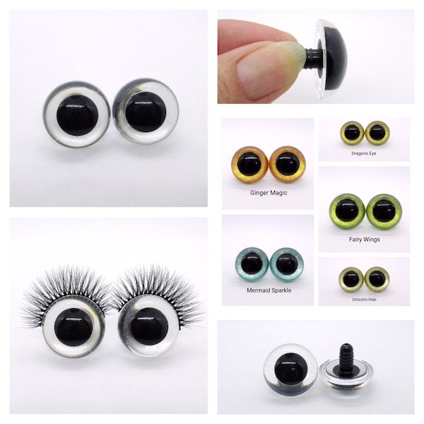 One pair of hand painted 30mm  safety eyes with or without lashes - Custom hand painted safety eyes - doll eyes - craft eyes - plastic eyes