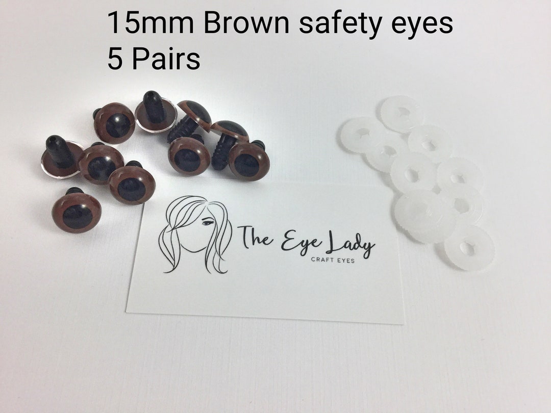 15mm Safety Eyes Plastic Eyes Plastic Craft Safety Eyes Teddy Bear Stuffed  Doll Animal Amigurumi DIY Accessories - 20 Pairs (Brown)