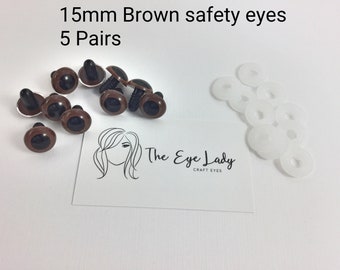15 mm brown safety eyes - 5 pairs  - Amigurumi safety eyes - plastic animal eyes - supplies - craft eyes - doll eyes - soft toy eyes