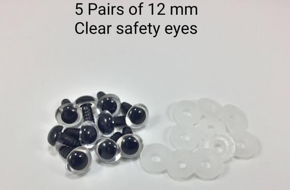 12 Mm 15mm 18mm CLEAR Animal / Amigurumi Plastic Safety Eyes 5 PAIRS 