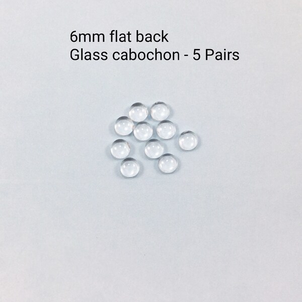 6mm clear glass cabochons - 6mm half round cabochons - glass gems - flat back - glass circle - dome - clear - domed cabochon