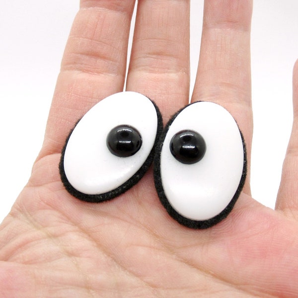 30mm x 20mm Plastic oval safety eyes - 1 pair puppet eyes - plastic eyes - oval comic eyes - fun eyes - black and white eyes