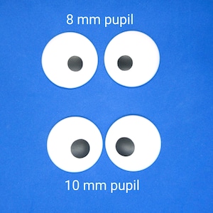 Large eyes - 30 x 30mm DIY pupil - funny eyes - Puppet eyes - supplies - toy eyes - 8mm or 10mm pupils