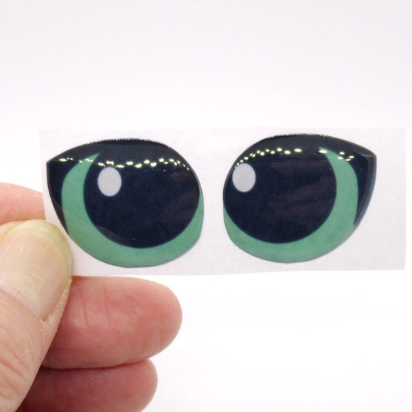 3D adhesive eyes - Large resin eye stickers - 1 pair - black and green - 1 inch - appliqué doll eyes - eyes for soft toys - printed eyes