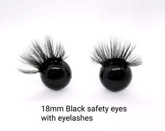 Safety eyes with eyelashes - 18 mm black safety eyes - black safety eyes with eyelashes - Amigurumi Eyes with lashes - eyes with lashes