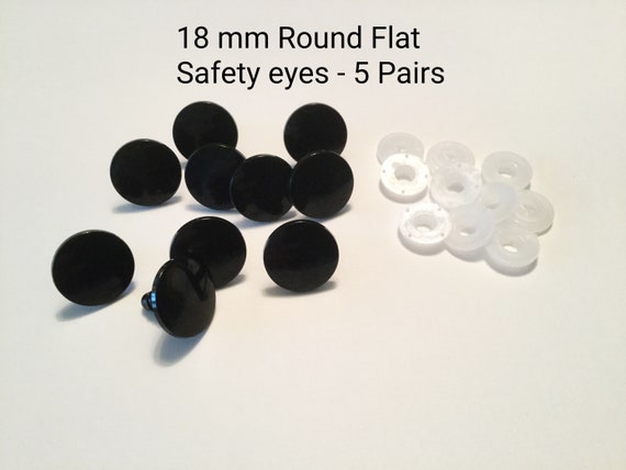 18mm Solid Black Round Flat Safety Eyes 5 Pairs Toy Eyes Plastic