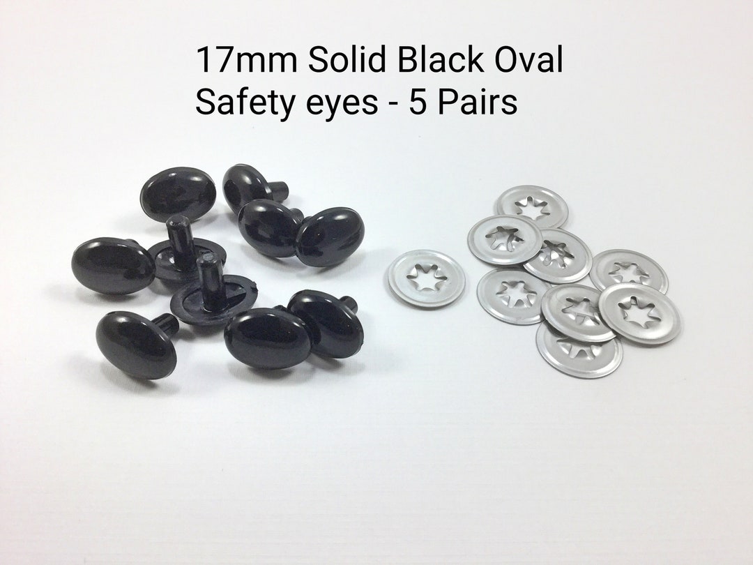 3 PAIRS 22mm x 15mm Oval Black Plastic eyes, Safety eyes, Animal