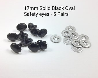 17mm Solid Black Oval safety eyes - 5 pairs - Toy Eyes  - plastic animal eyes - teddy bear eyes - animal eyes - safety eyes