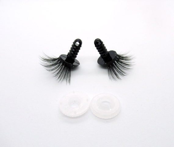 Black Safety Eyes With Lashes Plastic Doll / Amigurumi Eyes With