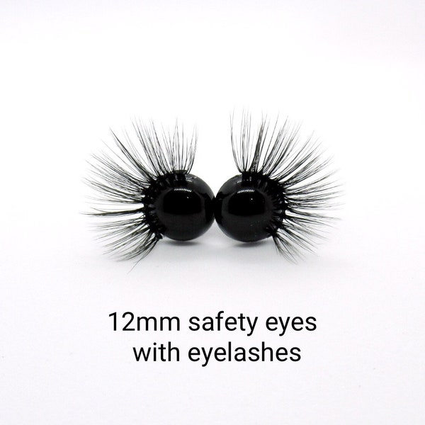 Safety eyes with eyelashes - 12 mm black safety eyes - black safety eyes with eyelashes - Amigurumi Eyes with lashes - eyes with lashes