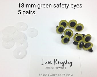 18 mm green safety eyes - 5 pairs  - Amigurumi safety eyes - plastic animal eyes - supplies - craft eyes - doll eyes - soft toy eyes