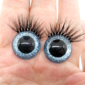 One pair of hand painted 18mm safety eyes with eyelashes -Iced Blue Sparkle safety eyes - doll eyes - craft eyes - plastic eyes