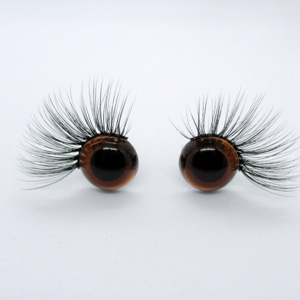 Safety eyes with eyelashes - 15 mm brown safety eyes - translucent brown eyes with eyelashes - Amigurumi Eyes with lashes - eyes with lashes