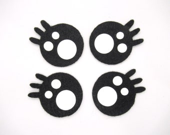 Black felt eyes - 2 pairs - white Kawaii eyes - 1.75 x 1.5 inch for toys - felt eyes-  precut - pre made circle eyes with lashes